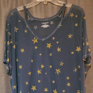 Lane Bryant Dip Dye Blue and Gold Star Sheer T-Shirt 22/24 - has possible snags
